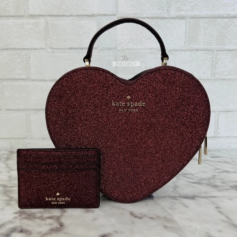 Kate Spade Love Shack Glitter Heart Purse Crossbody & Shimmy Card Holder Wallet - Picture 1 of 16